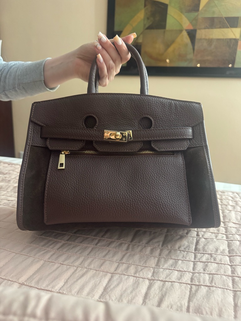 Elegant Chocolate Brown Leather Satchel With Gold Hardware